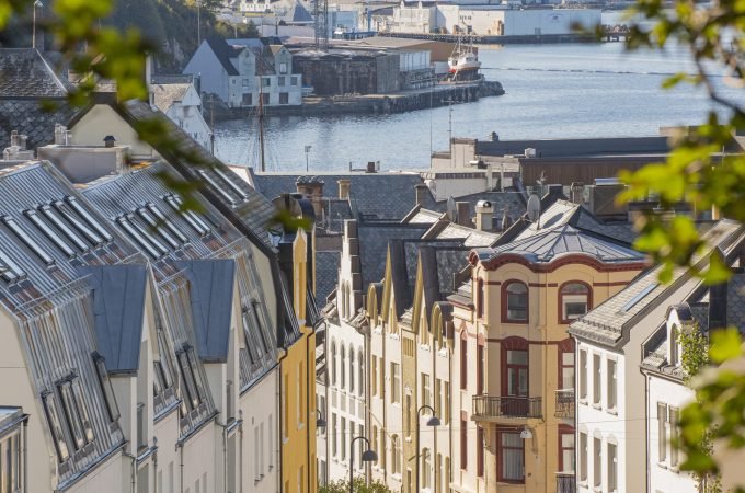 Small street in the town of Alesund